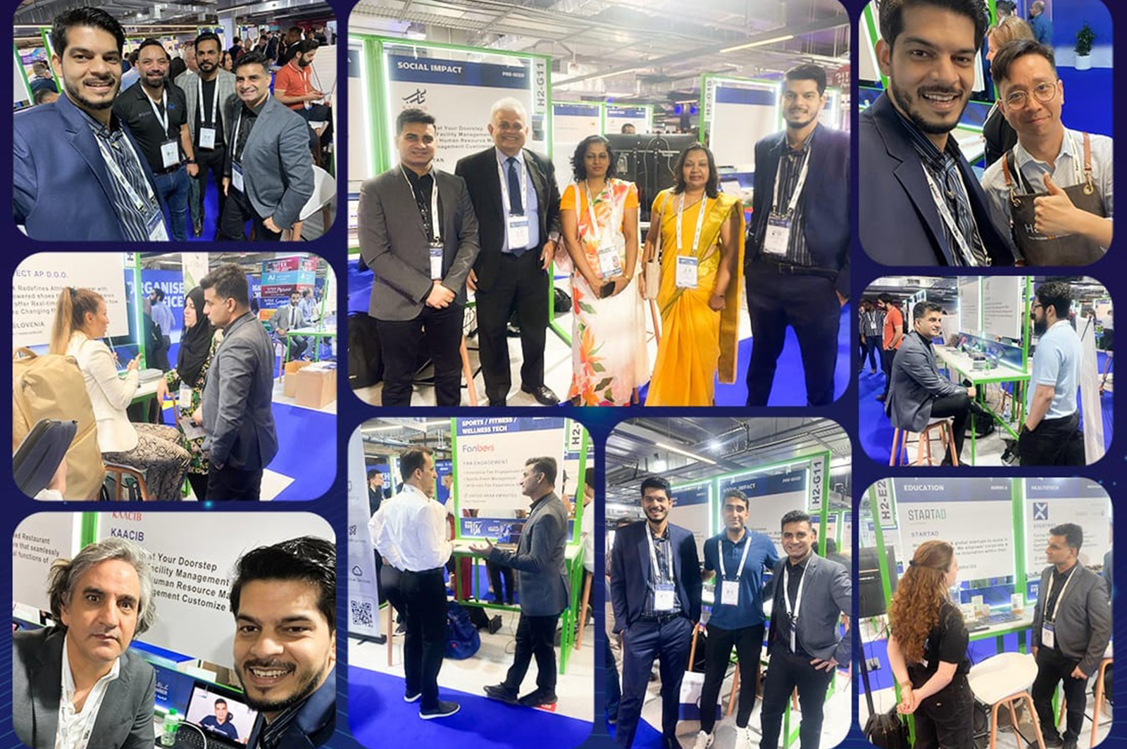 he image shows a Kaacib event with multiple photos of people networking, posing at booths, and engaging in discussions at a trade show or exhibition.